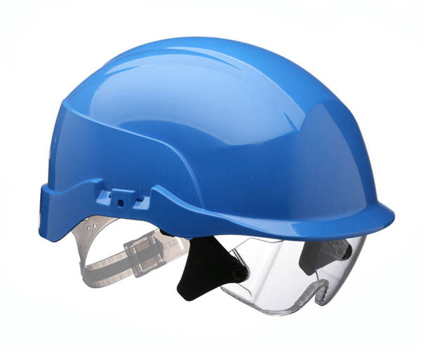 SPECTRUM SAFETY HELMET RED C/W INTEGRATED EYE PROTECTION RED