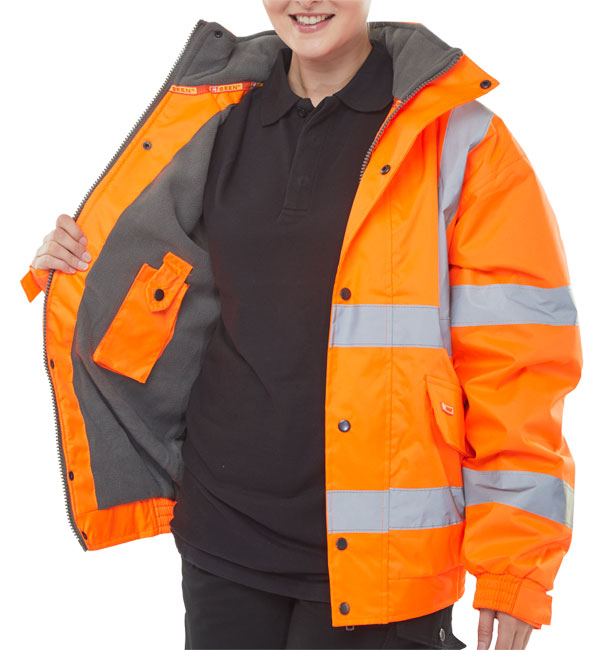 HIGH VISIBILITY FLEECE LINED BOMBER JACKET ORANGE