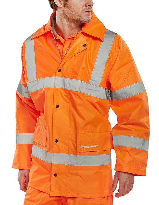 LIGHTWEIGHT HI-VIS EN471 SAFETY WATERPROOF JACKET ORANGE