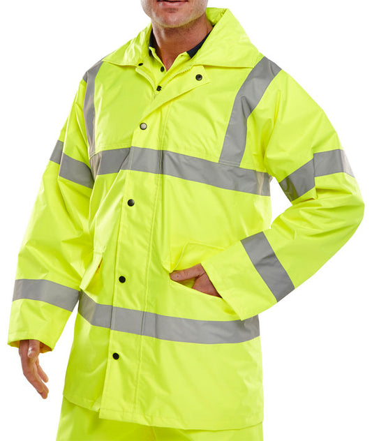 LIGHTWEIGHT HI-VIS EN471 SAFETY WATERPROOF JACKET SATURN YELLOW